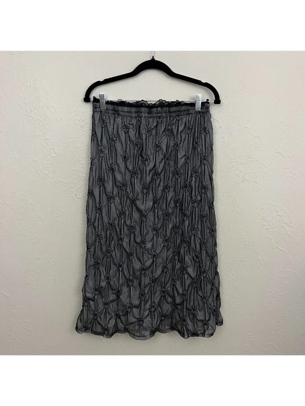 black floral quirky whimsical whimsygoth grunge mesh silk blend midi skirt - Picture 2 of 8